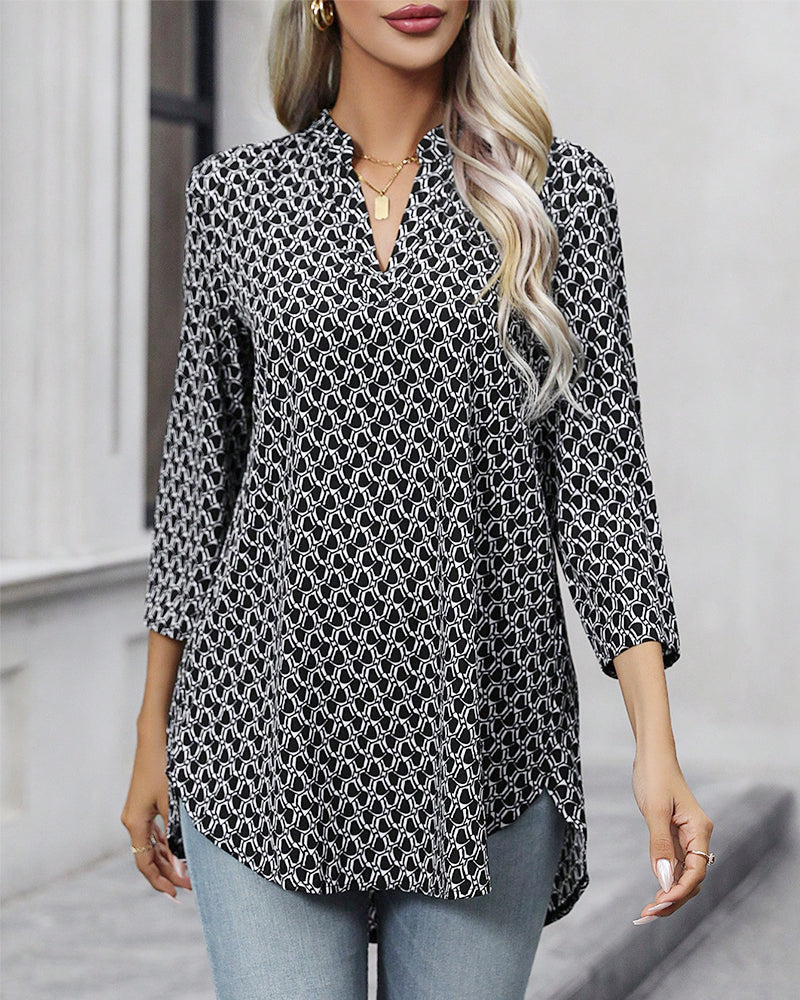 V-neck print blouse