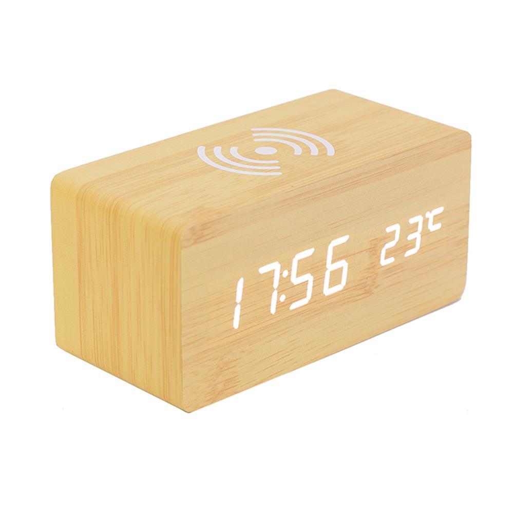 Wireless Charger Wooden Alarm Clock