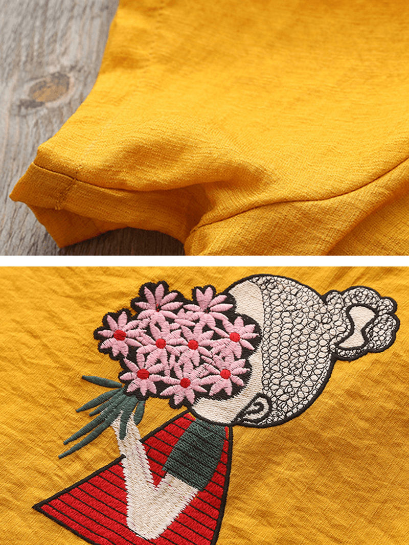Women Cartoon Embroidery Cotton Short Sleeve T-Shirts