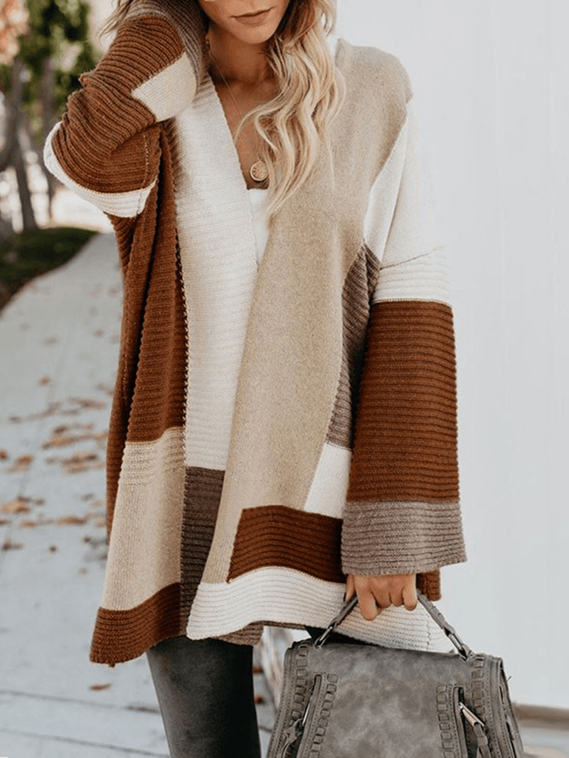 Women Casual Loose Color Block Sweaters