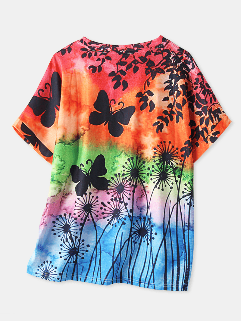 Women All over Butterfly Print round Neck Casual Short Sleeve T-Shirts