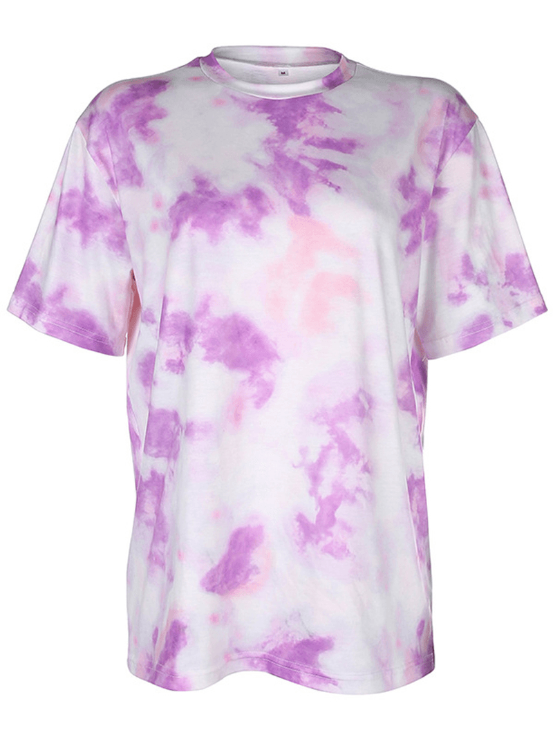 Tie Dye Print Women Summer Sports Two-Piece Top Casual T-Shirts