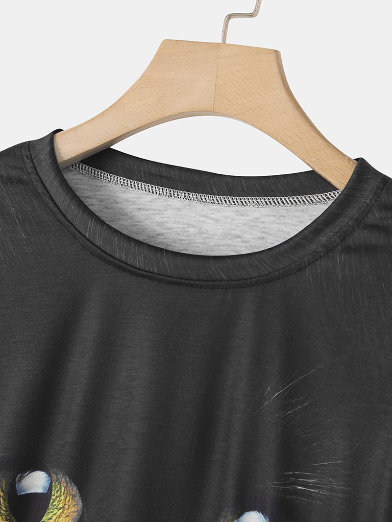 Women Black Cat Print round Neck Pullover Long Sleeve Sweatshirts