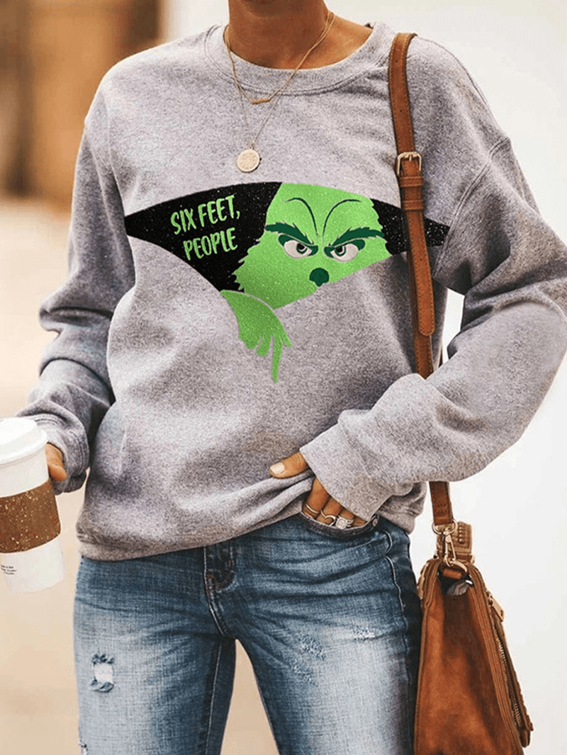 Women Cartoon Print Casual Loose round Neck Pullover Sweatshirt