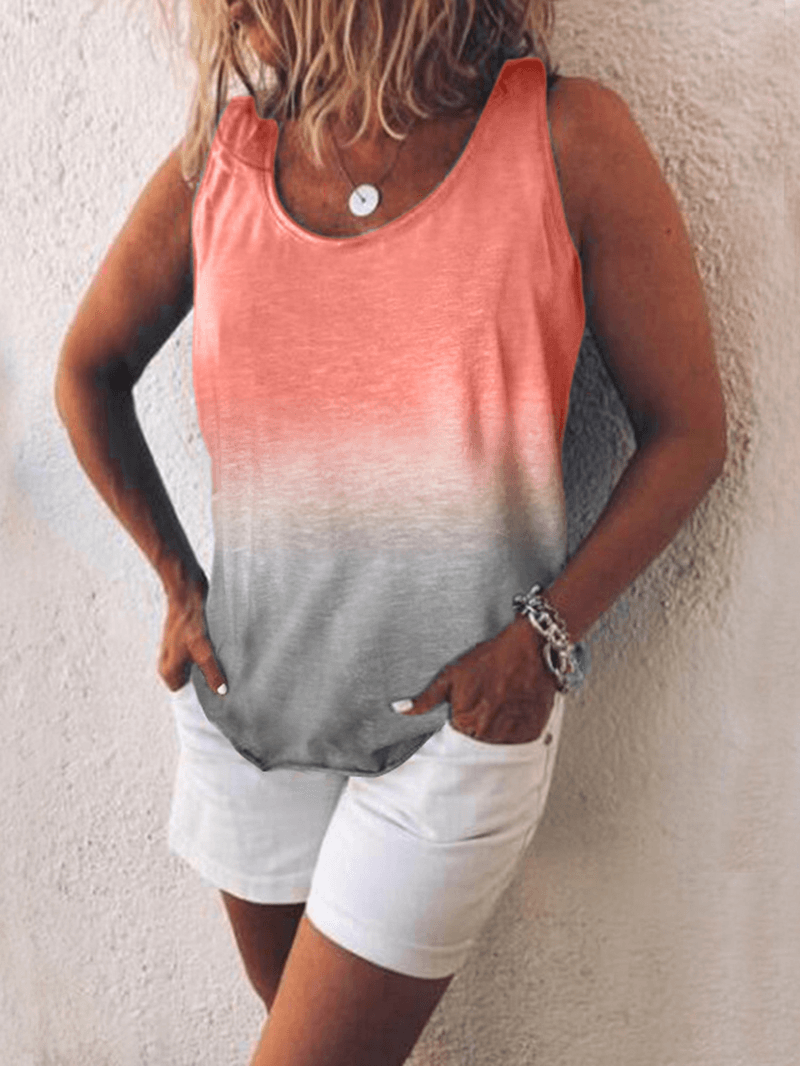 Women Casual Gradient Print Color Sleeveless Vest Tank Tops