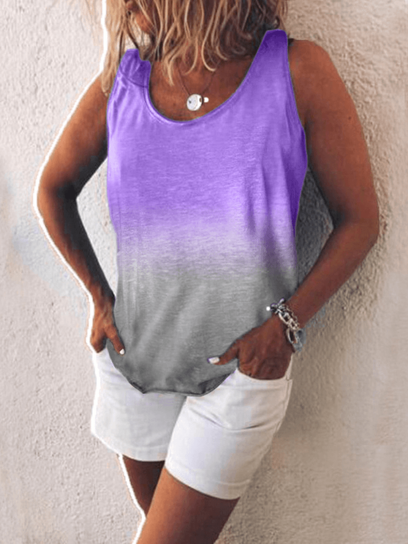 Women Casual Gradient Print Color Sleeveless Vest Tank Tops