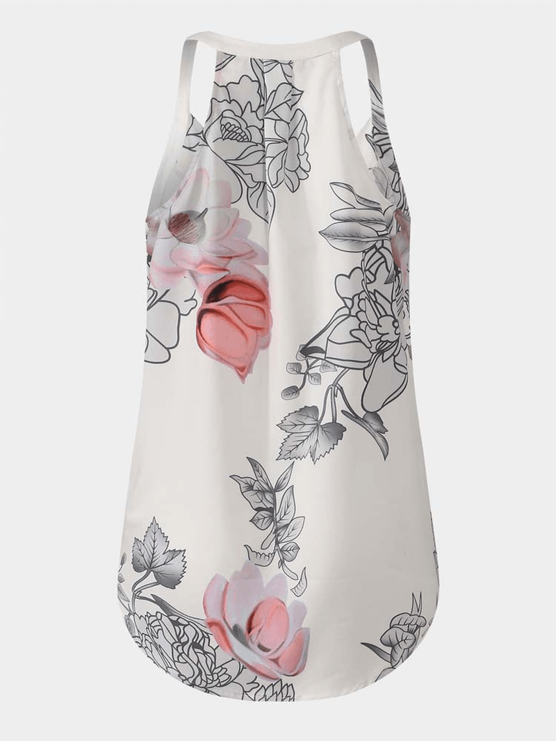 Vintage Floral Print Halter V-Neck Sleeveless Wrap Tank Top