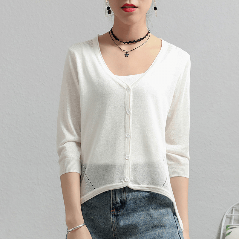 Thin Section Short Paragraph Ice Silk Sunscreen Shirt Seven-Point Sleeve Sweaters