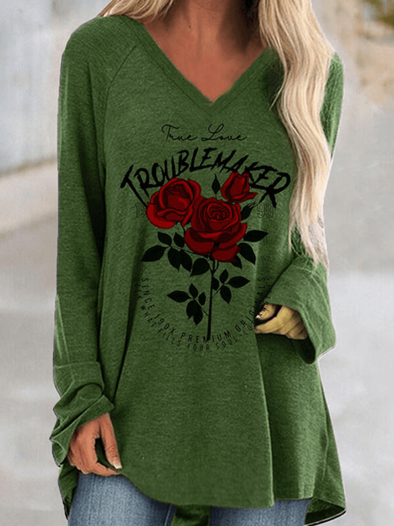 Women Calico Printed Long Sleeve V-Neck Casual Loose T-Shirt