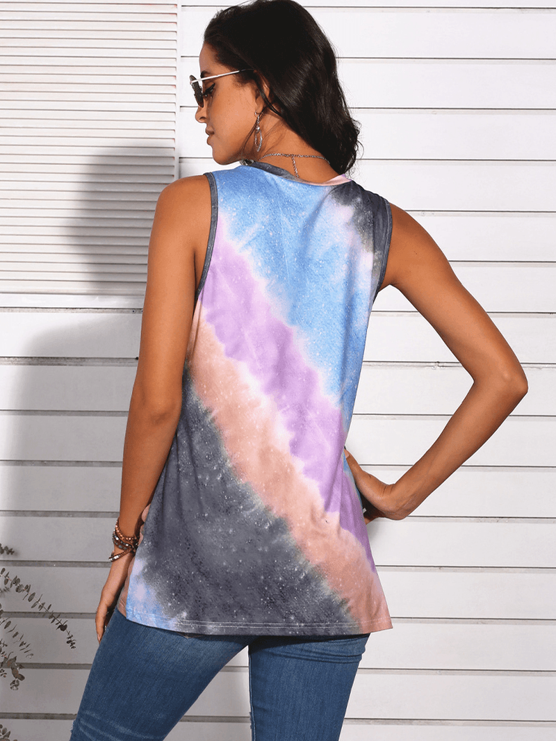 Tie-Dye Gradient Print Sleeveless O-Neck Casual Tank Tops for Women