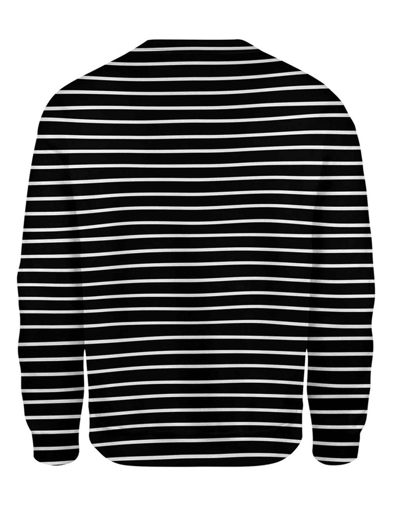Women 3D Dog & Stripe Print O-Neck Pullover Casual Sweatshirts
