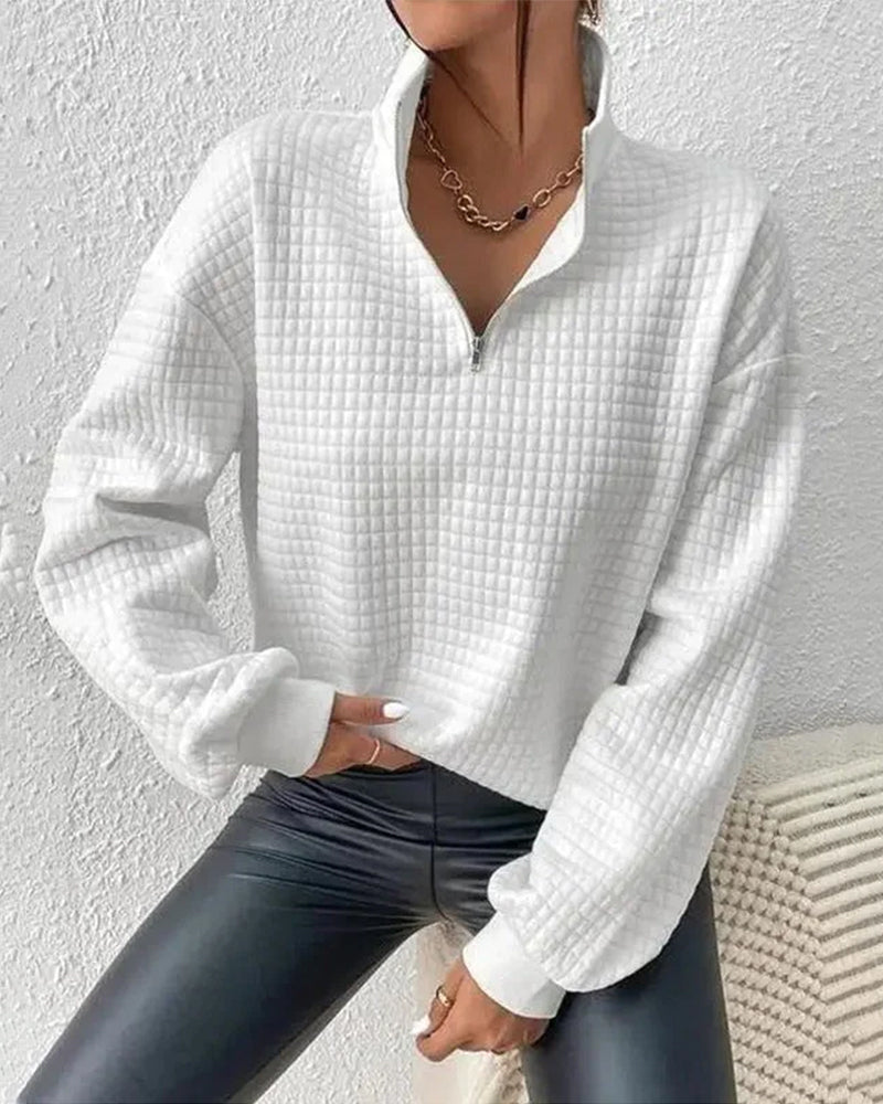 Waffle plain zip-up sweatshirt