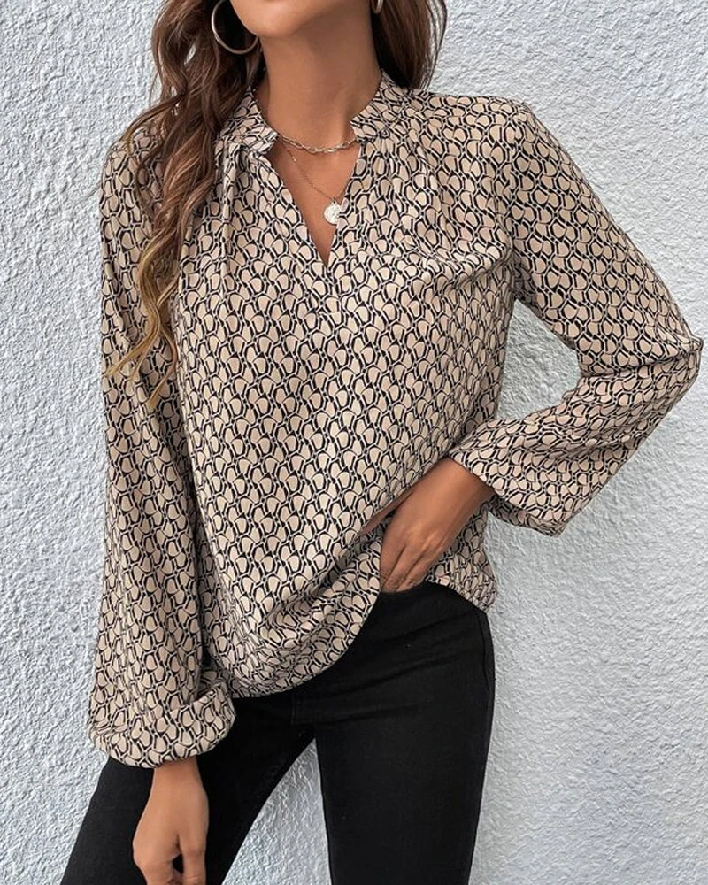 V-neck printed elegant blouse