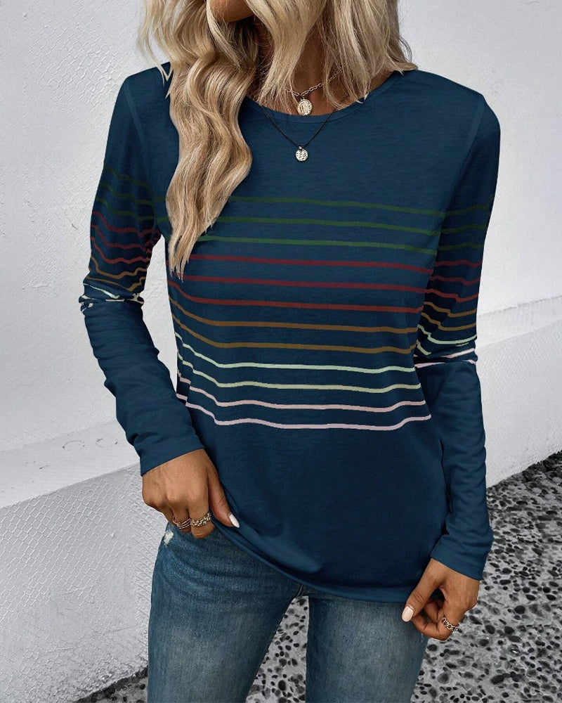 Stylish striped printed long sleeve top