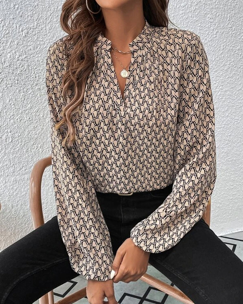V-neck printed elegant blouse