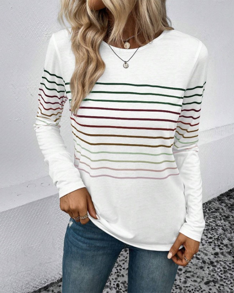 Stylish striped printed long sleeve top