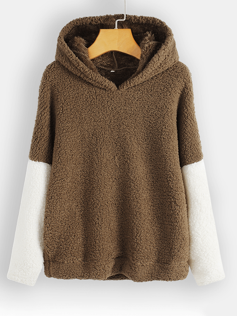 Lässiges Patchwork-Fleece-Sweatshirt mit Kapuze für Damen