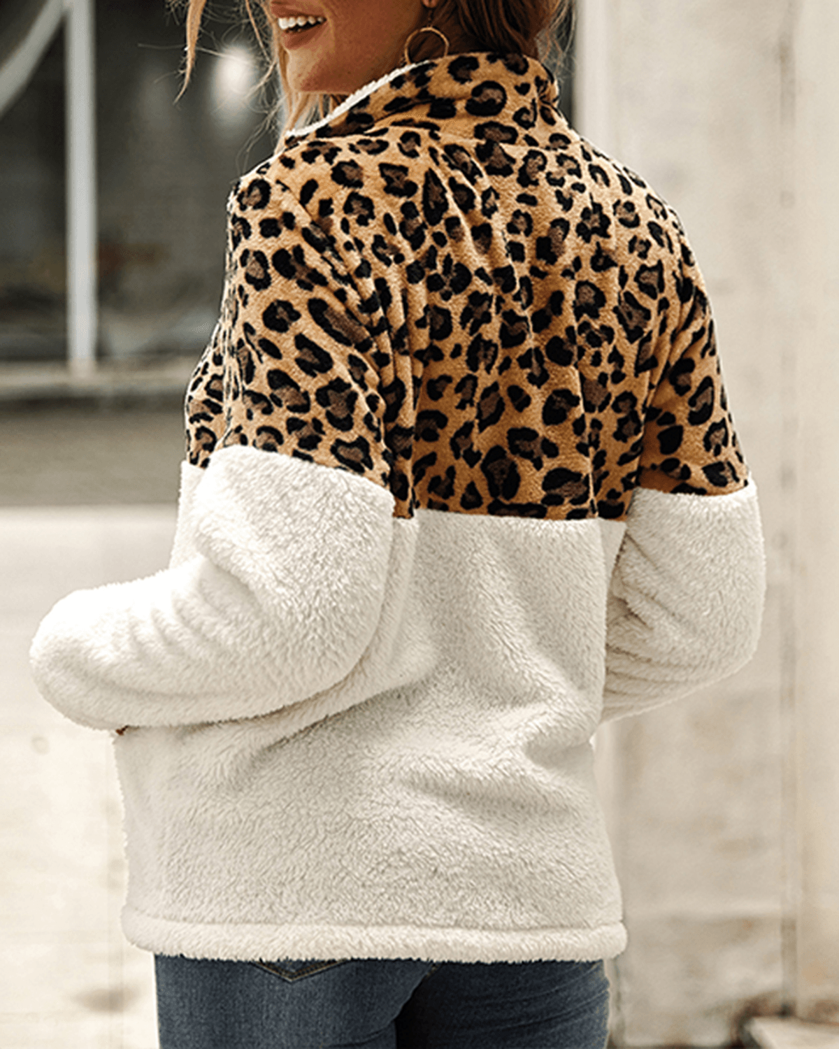 Women Casual Leopard Print Patchwork Long Sleeve Jumper Sweatshirt