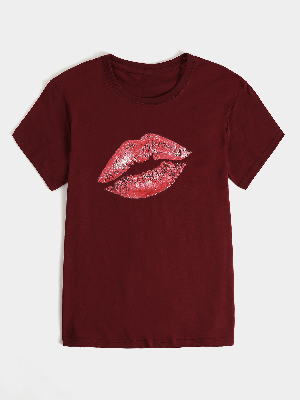 Lässige Damen-T-Shirts mit Rundhalsausschnitt und Lippendruck, kurzärmelig 